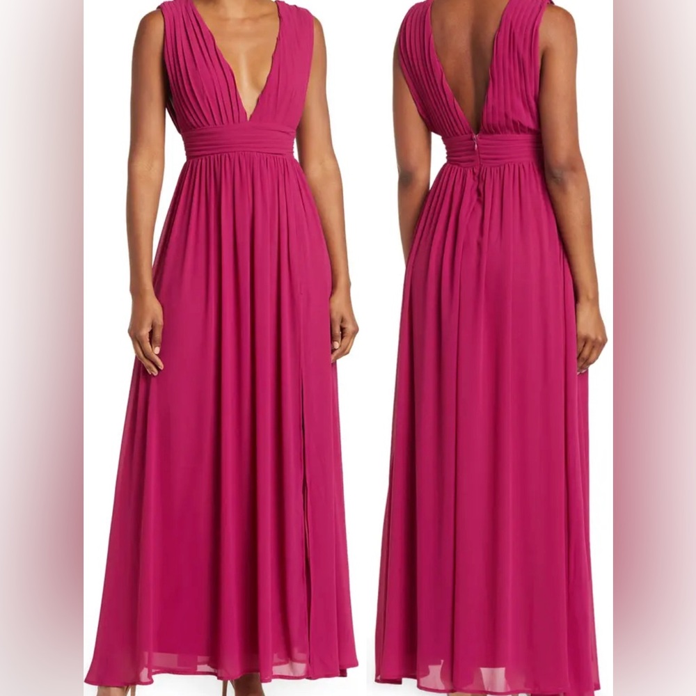 LOVE BY DESIGN- Athen Plunging V-Neck Maxi Dress- Color Berry